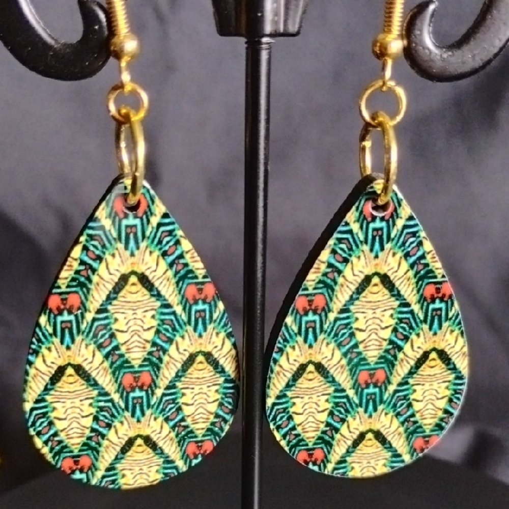 Hand Crafted Vibrant Patterned Teardrop Earrings